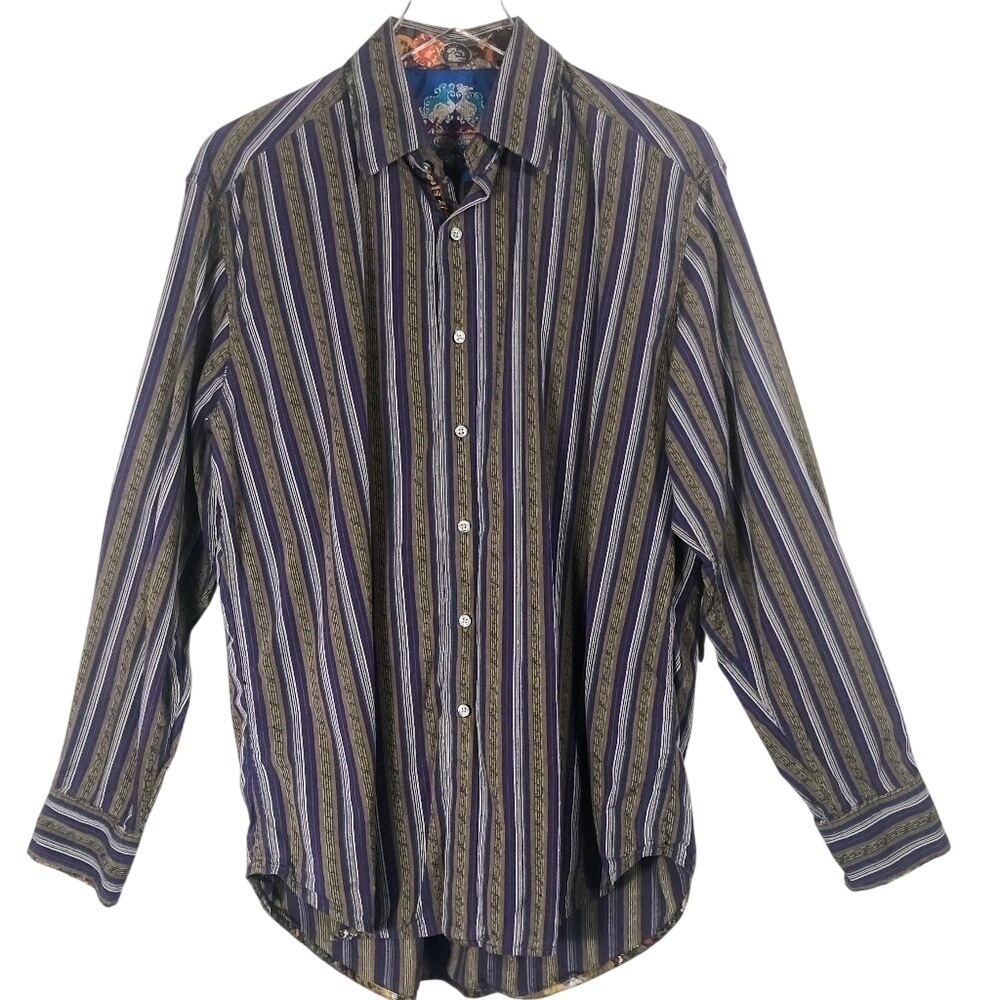 Robert‎ Graham Purple Khaki Striped Button Up
